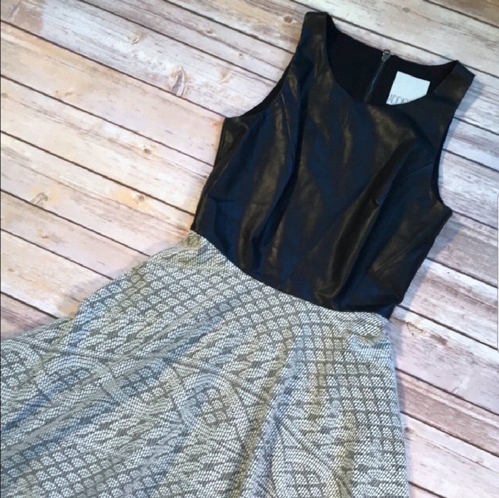 NWT ADDISON Faux Leather Top Bell Dress